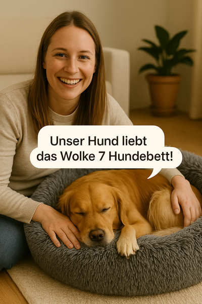 Großer Hund entspannt sich auf dem dunkelgrauen Hundebett – ideal bei Angst und Stress